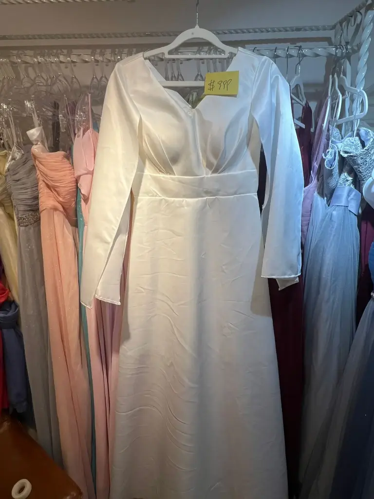 雪白簡約V領長袖禮服